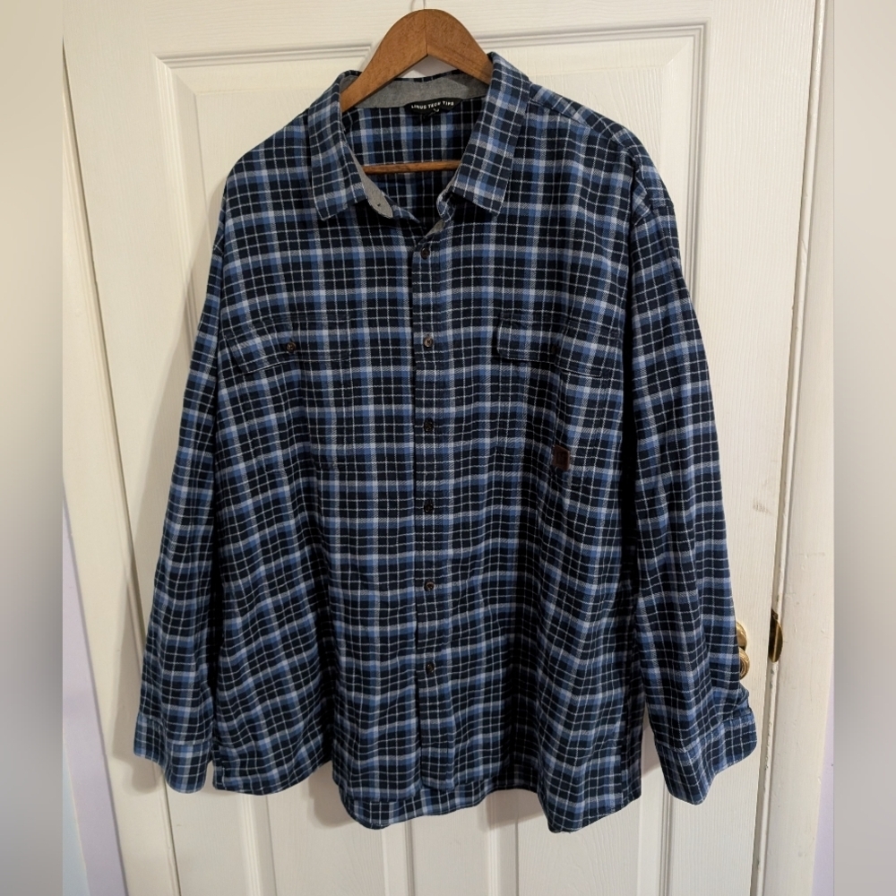 Linus Tech Tops Mens Shirt Blue White Plaid Long Sleeve Cotton Button Size 3XL